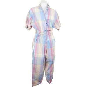 Vintage Bea Harper Pink Plaid  Jumpsuit Size Medium